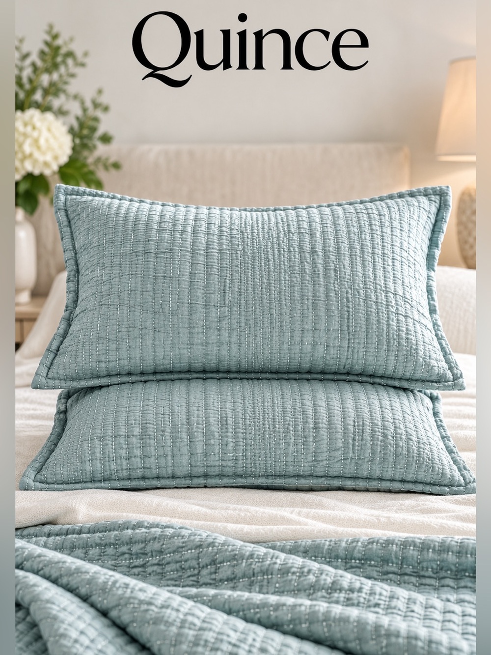Quince King Organic Cotton Channel Stitch Sham Set Color Sky Blue Limited Editon